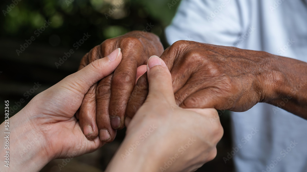 Fototapeta premium Hands of the old man and a woman hand