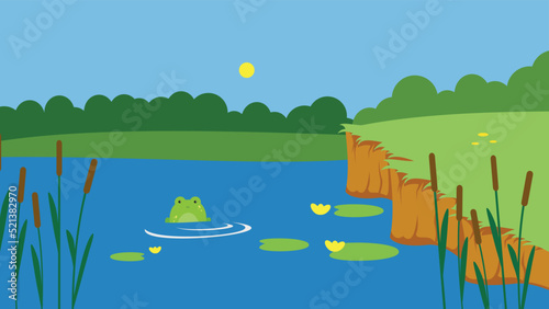pond with toads and water lilies