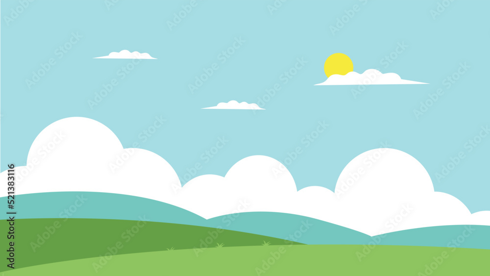 Glade with grass and sun with clouds Glade with grass and sun with clouds