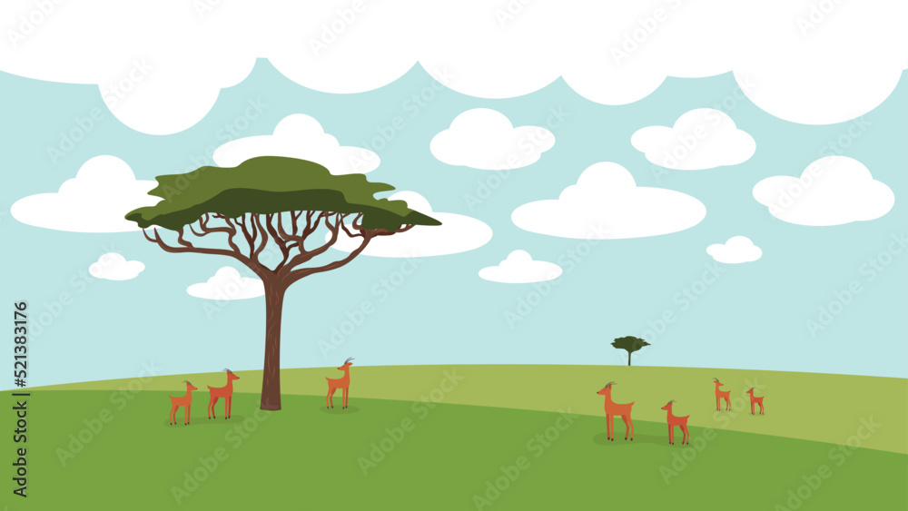 Antelopes near a tree in the African savannah