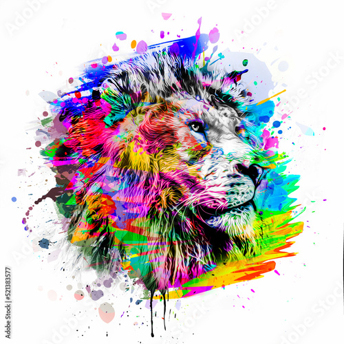 Lion head with colorful cre...