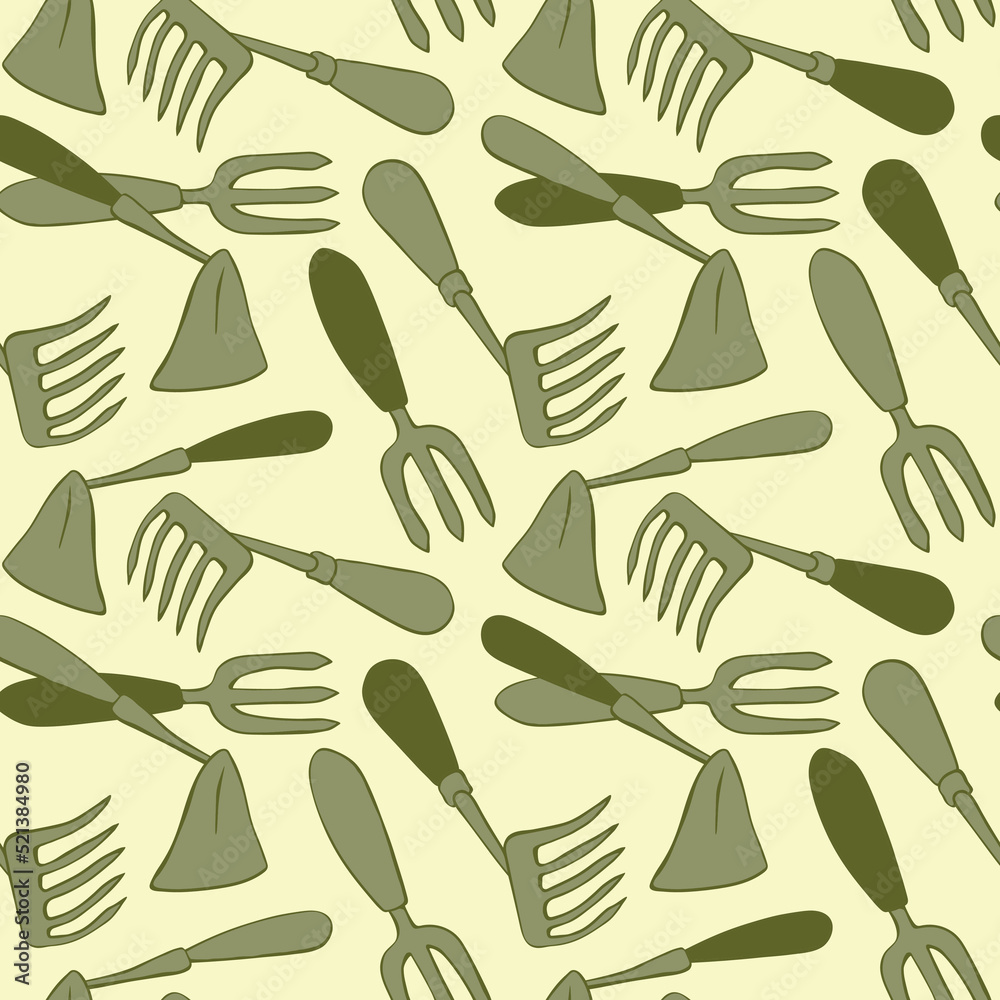 Seamless pattern with hoes. Hand drawn outline vector background and texture in doodle style, isolated. Gardening tools for working in the garden, on the farm, in the dacha, country site Seamless pattern with hoes. Hand drawn outline vector background and texture in doodle style, isolated. Gardening tools for working in the garden, on the farm, in the dacha, country site