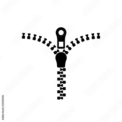 Zipper flat icon. Template zippered lock and unlock. Fastener silhouette. Vector illustration flat design. Isolated on white background. Open and close the hem of things.