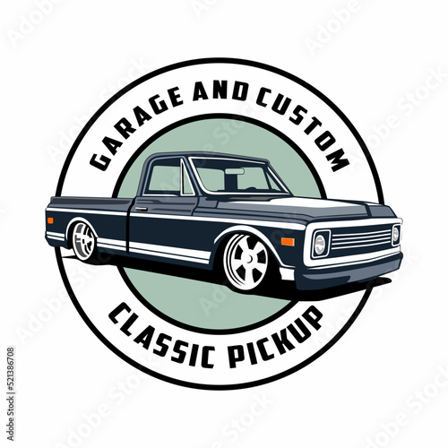 pick up truck custom classic auto theme logo icon design vector	