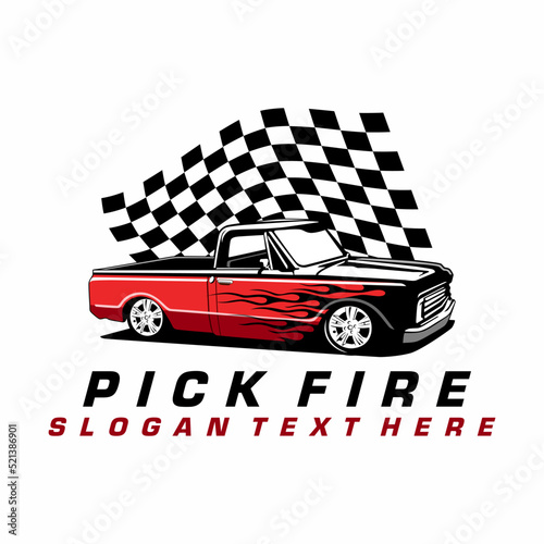 pick up truck custom classic auto theme logo icon design vector 