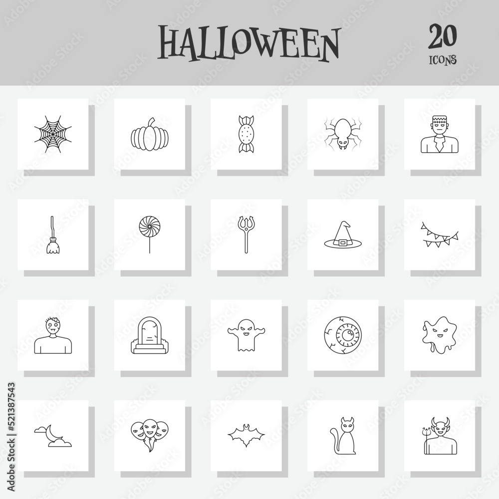Illustration Of Halloween Icon Or Symbol Set In Line Art. Illustration Of Halloween Icon Or Symbol Set In Line Art.