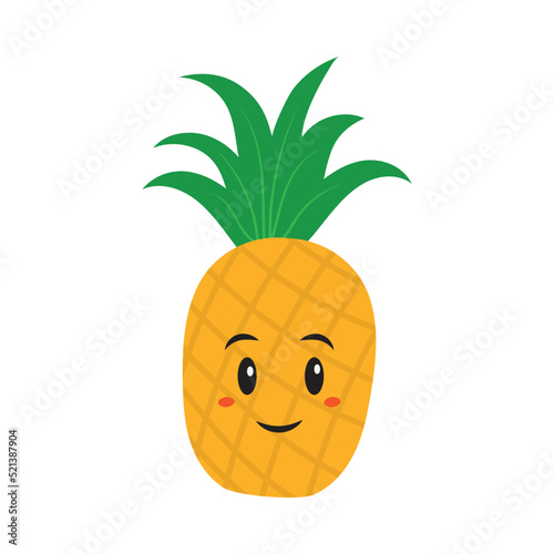 Smiley Pineapple Cartoon On White Background.