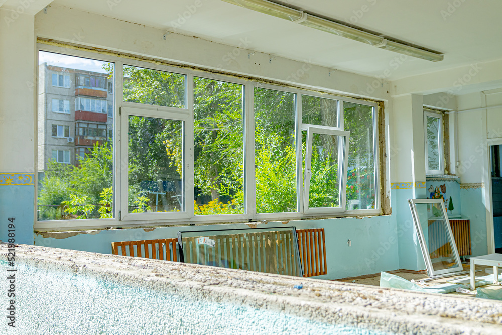 Repair in the kindergarten. Replacement of windows. Soft focus Repair in the kindergarten. Replacement of windows. Soft focus