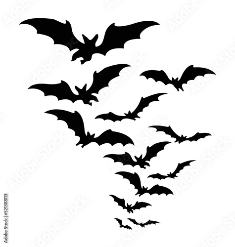 flying flock of scary cartoon bats