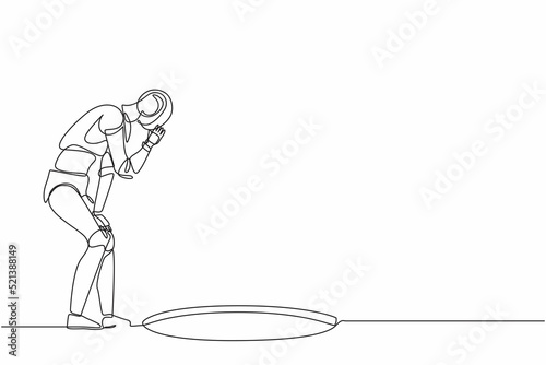 robot looking down at hole, single line clip art preview