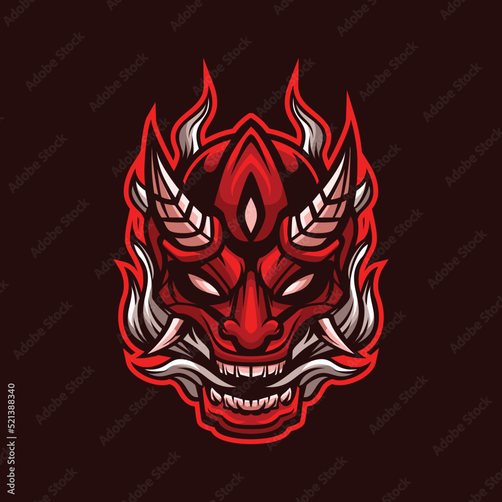 Red Oni Head Mascot Illustration Red Oni Head Mascot Illustration