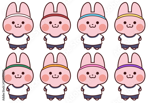 鉢巻をして体操服を着たピンクのうさぎ