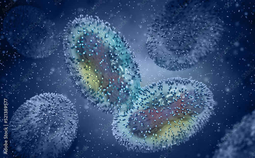 Medical background, Monkeypox virus, Zoonotic virus from the Poxviridae family, causes monkeypox, pore-like disease, highly contagious viral infection, 3d rendering Medical background, Monkeypox virus, Zoonotic virus from the Poxviridae family, causes monkeypox, pore-like disease, highly contagious viral infection, 3d rendering