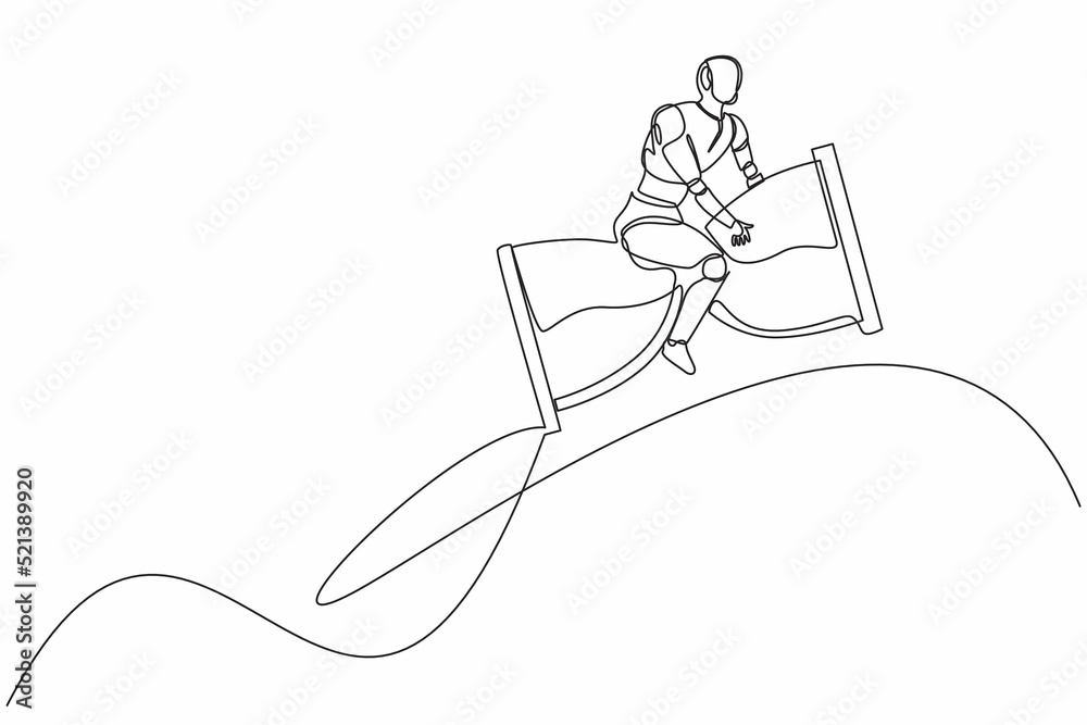 Continuous one line drawing robot riding and flying with hourglass ...