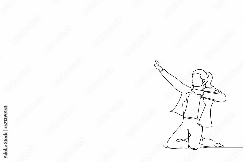 Continuous one line drawing happy businesswoman kneeling with celebrating goal pose. Female manager celebrating the success of increasing company product sales. Single line draw design vector graphic