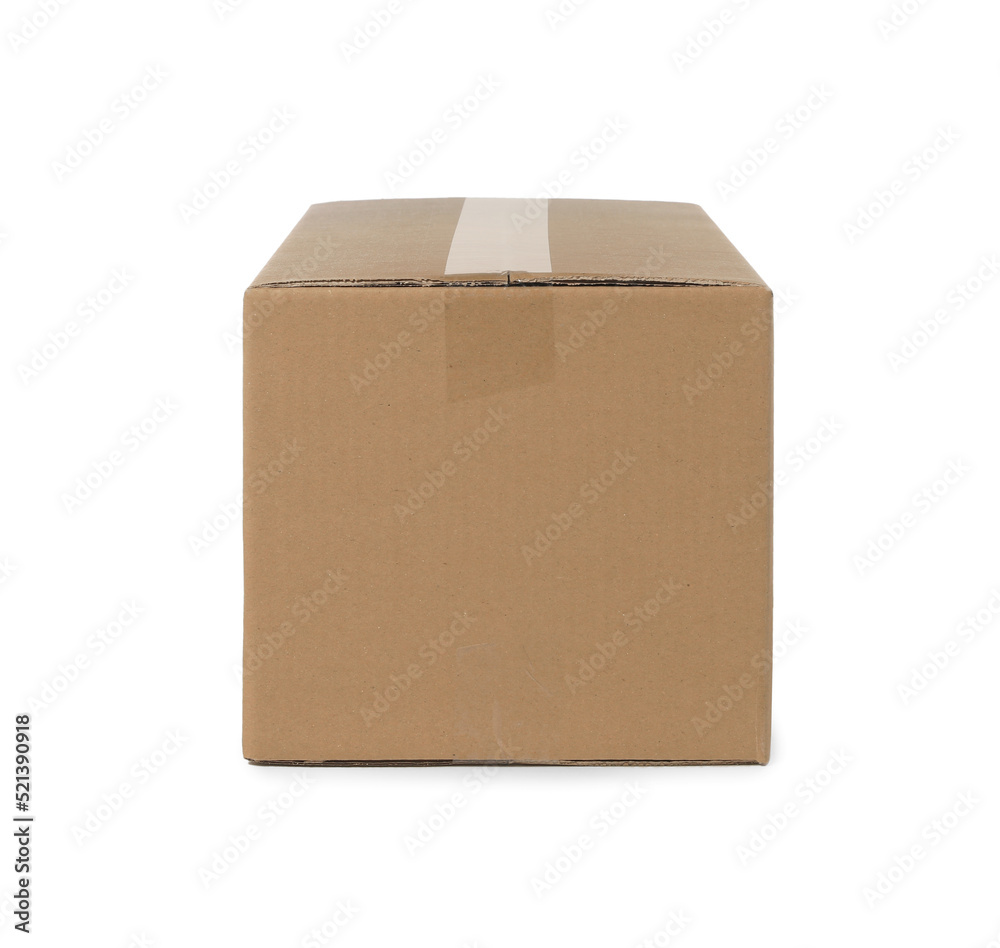 Fototapeta premium One closed cardboard box isolated on white. Delivery service