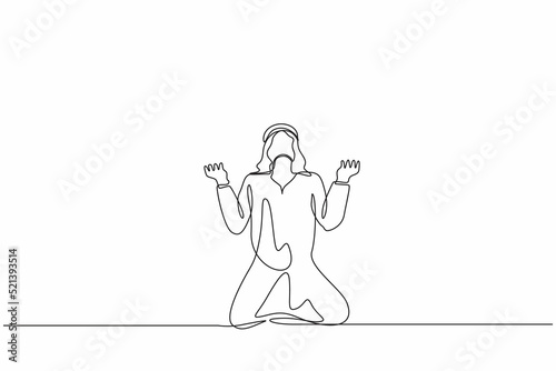 Continuous one line drawing Arab businessman despair suffer grief. Male manager sad gesture expression. Professional burnout syndrome. Depression disorder, sad, sorrow. Single line draw design vector