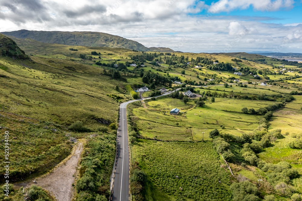 Fototapeta premium Aerial view of the road between Ardara and Killybegs in County Donegal - Republic of Ireland