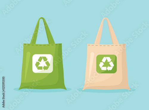 Cloth eco bags isolated on background. No plastic bag, use your own eco friendly package. Recycled Recyclable Biodegradable Sustainable Packaging