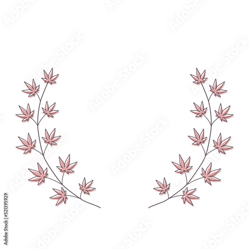 シンプルな秋のボタニカルフレーム素材　紅葉　円形