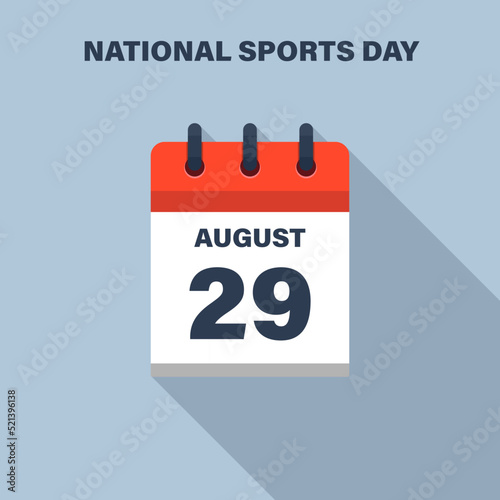 National Sports Day, August 29, Calendar icon. Date.