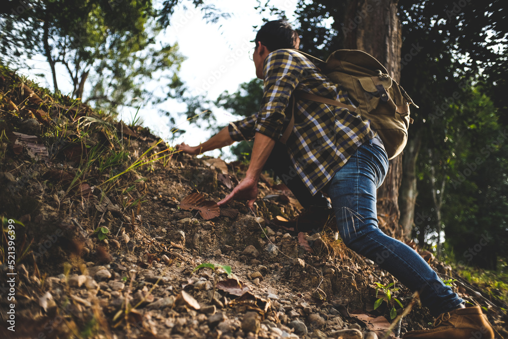 Adventure man hiking with backpack, Travel Lifestyle success concept. Adventure man hiking with backpack, Travel Lifestyle success concept.