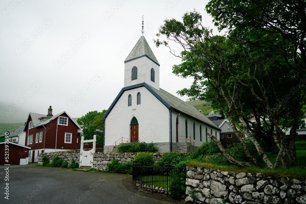 Village church in Kvivik on Streymoy island at the Faroe Islands, Denmark, Europe