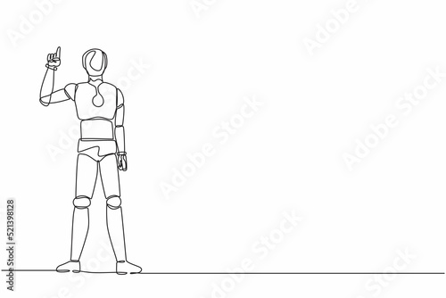Single continuous line drawing robot finger index up gesture. Emotion and body language. Robotic artificial intelligence. Electronic technology industry. One line graphic design vector illustration