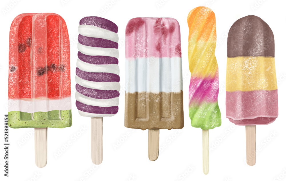 Realistic digital illustration art Popsicle ice pop ice cream summer 