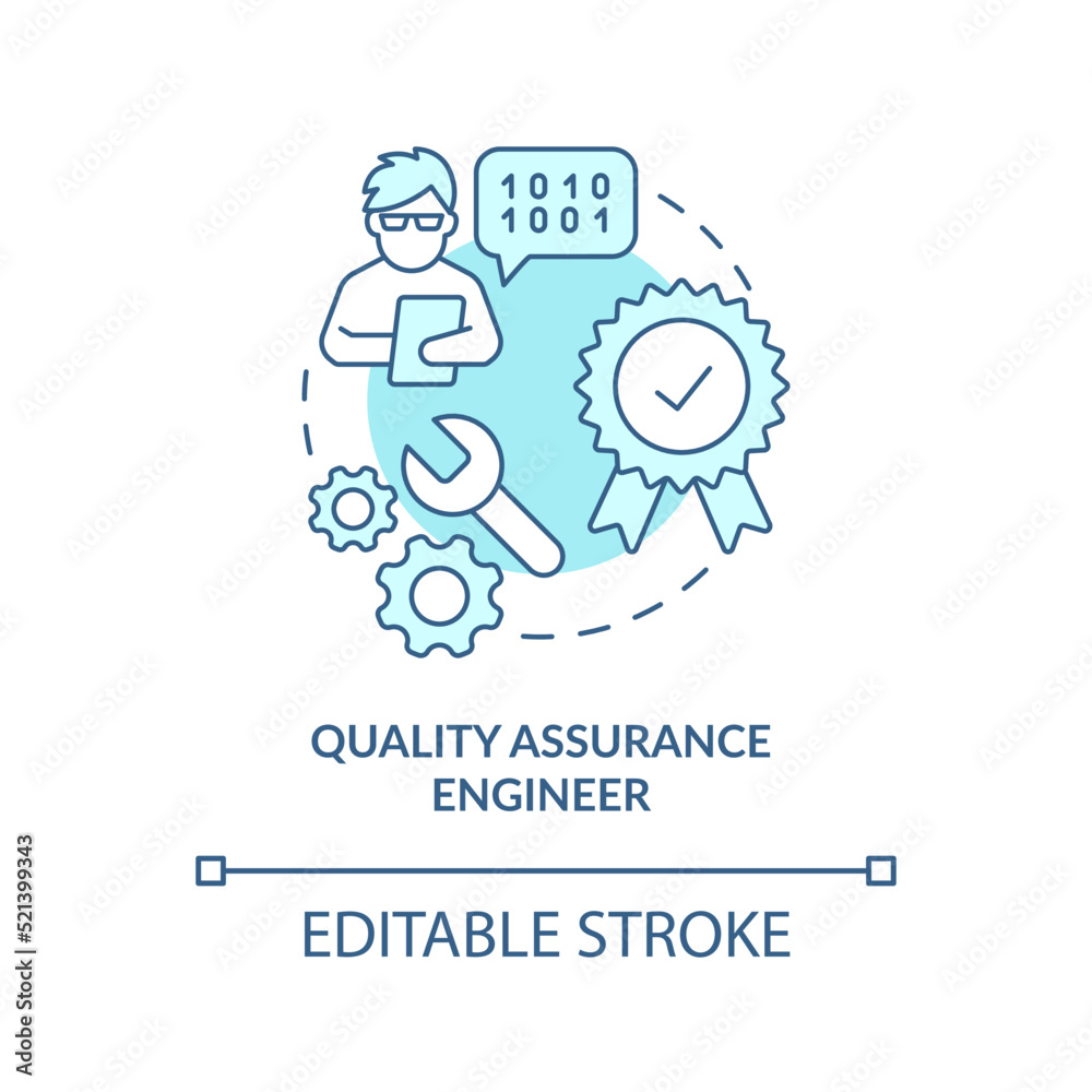Quality assurance engineer turquoise concept icon. Software engineer path abstract idea thin line illustration. Isolated outline drawing. Editable stroke. Arial, Myriad Pro-Bold fonts used