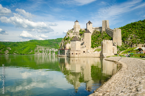 Golubac Fortress at the right coast of the Danube river, Serbia photo