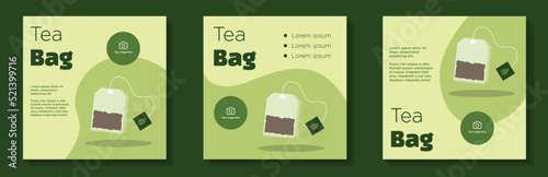 Tea bag social media post, banner set, healthy beverage advertisement concept, warm organic drink marketing square ad template, tea house abstract print, isolated on background