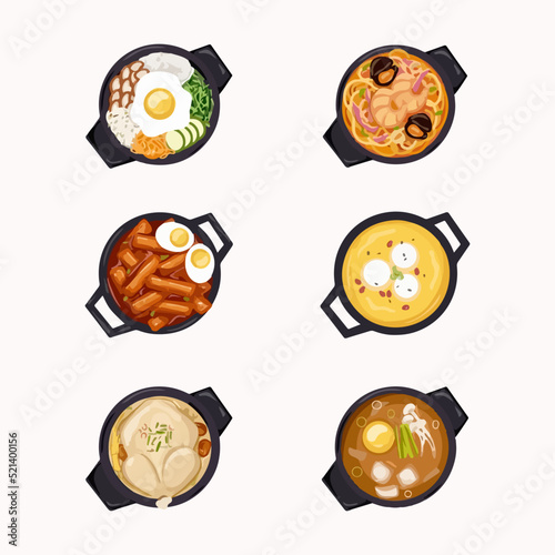 Set of korean food flat design. Asia street food vector illustration