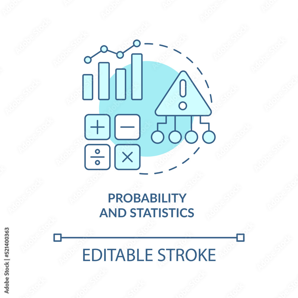 Probability and statistics turquoise concept icon. Data analyst skill abstract idea thin line illustration. Isolated outline drawing. Editable stroke. Arial, Myriad Pro-Bold fonts used