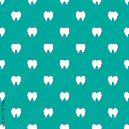Seamless pattern with white tooth. Dentist, stomatology clinic ornament. Toothpaste, teeth health wallpaper.