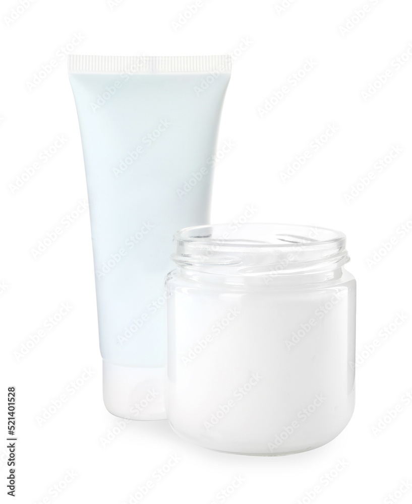 Jar and tube of hand cream on white background Jar and tube of hand cream on white background
