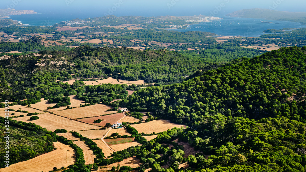 View of Menorca island landscape from El Toro mountain, Spain
