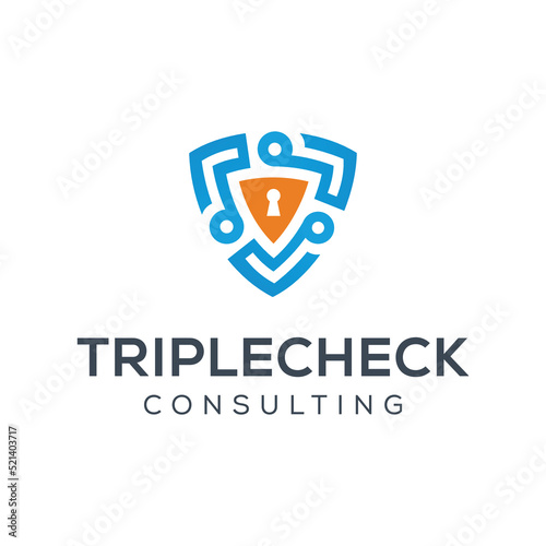 Technical shield logo design network logo techno check for business company