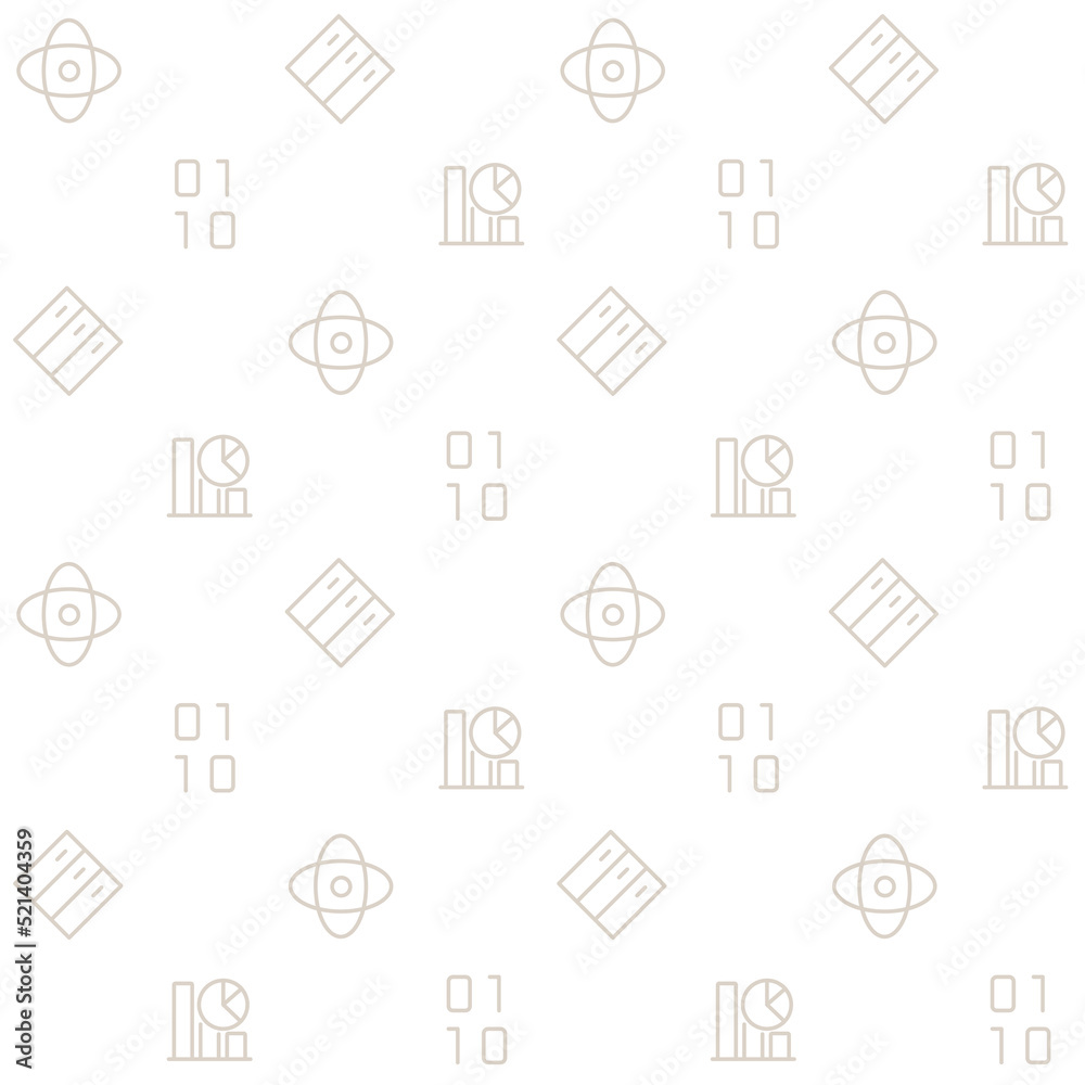 Big data abstract seamless pattern. Editable vector shapes on white background. Trendy texture with cartoon color icons. Design with graphic elements for interior, fabric, website decoration