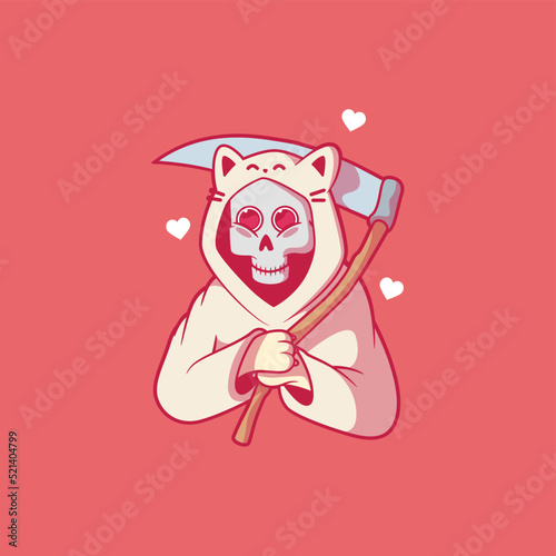 Cute Reaper character dressed as a cat vector illustration. Funny, cosplay, gaming design concept.