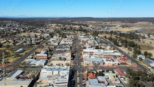 Aerial drone footage of the industrial area in the Inverell town, NSW, Australia photo