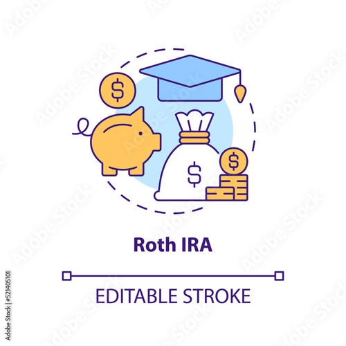 Roth IRA concept icon. Education expenses. Account type for college savings abstract idea thin line illustration. Isolated outline drawing. Editable stroke. Arial, Myriad Pro-Bold fonts used photo