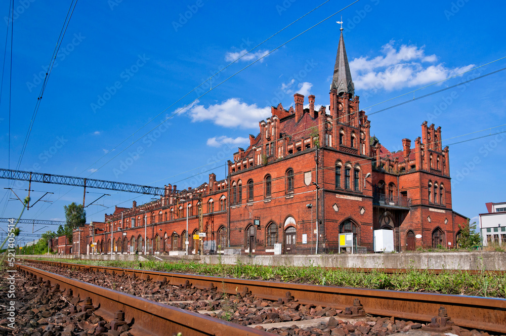 Neo-gothic Railway Station. Nowe Skalmierzyce, Greater Poland Voivodeship, Poland