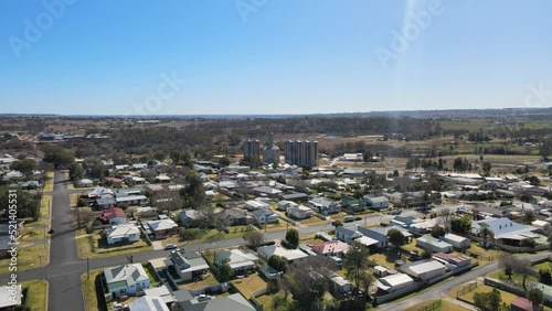 Aerial drone footage of the industrial area in the Inverell town, NSW, Australia photo