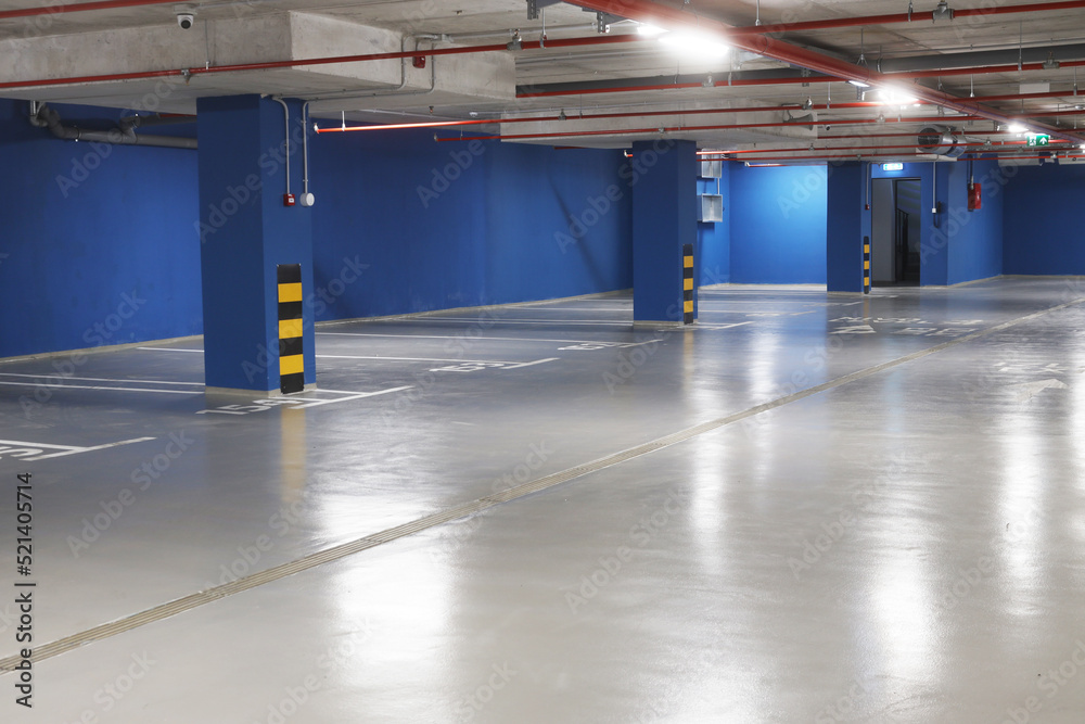 Underground garage parking new modern. Public space for cars. A