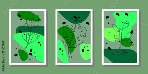 botanical banner set. floral design. doodle line.