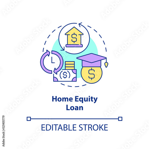 Home equity loan concept icon. Financial tip. Way to save for education abstract idea thin line illustration. Isolated outline drawing. Editable stroke. Arial, Myriad Pro-Bold fonts used