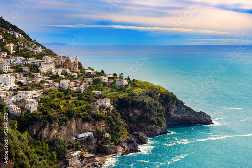 Landscape of Praiano town at Amalfi coast. Italy