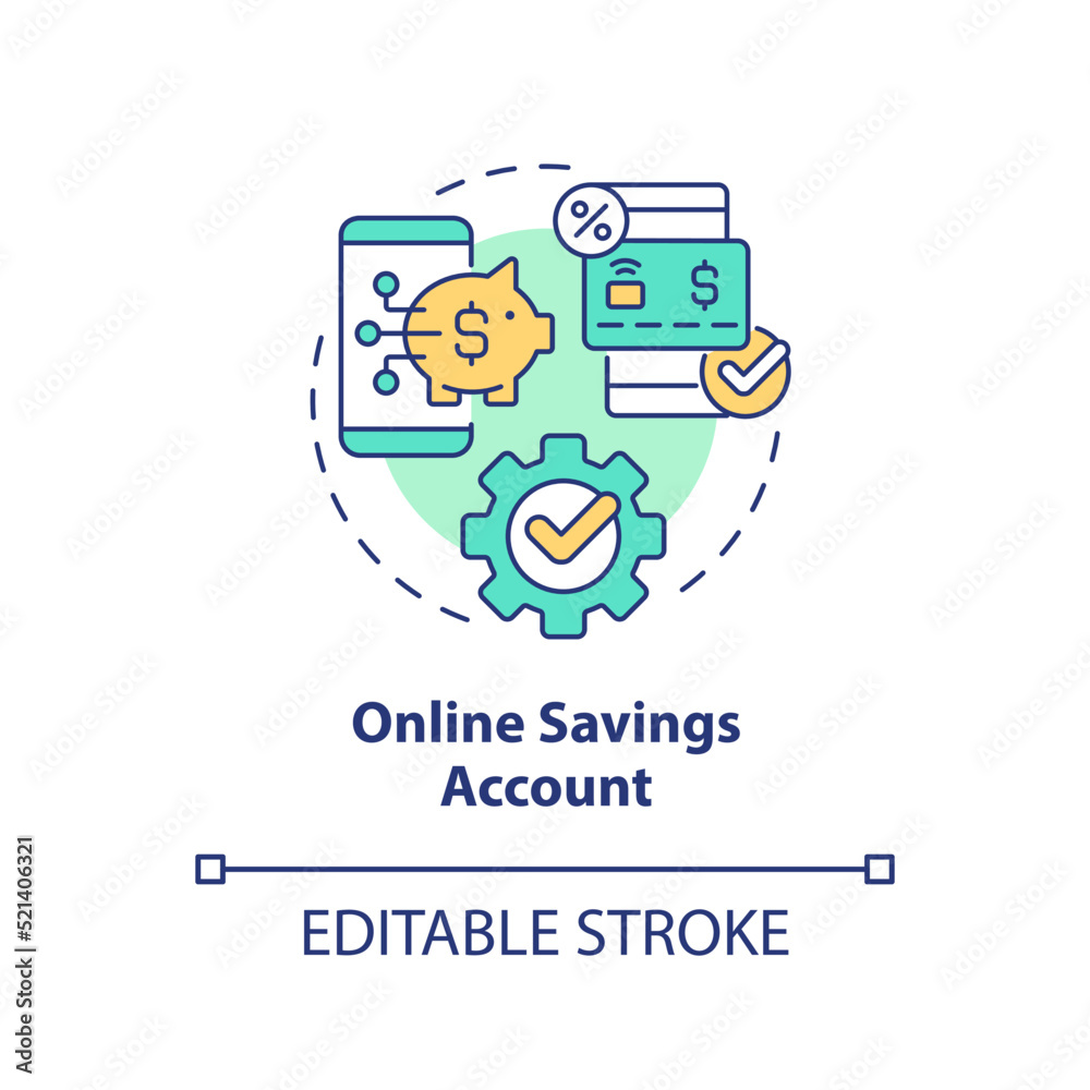 Online savings account concept icon. Digital service. Virtual banking service abstract idea thin line illustration. Isolated outline drawing. Editable stroke. Arial, Myriad Pro-Bold fonts used