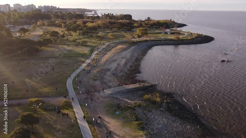 Coastal park area of Vicente Lopez in Buenos Aires province in Argentina. Aerial drone panoramic view photo